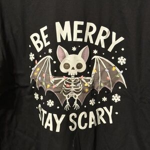 Black 'Be Merry Stay Scary' Graphic Tee size M